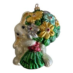 Vintage Christopher Radko Easter Bunny Flower Bouquet Tree Ornament 1996 W/tag